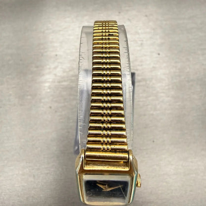 Seiko Watch Women 17mm Black Dial Gold Tone Rectangle 2B20-5000 New Battery VTG4