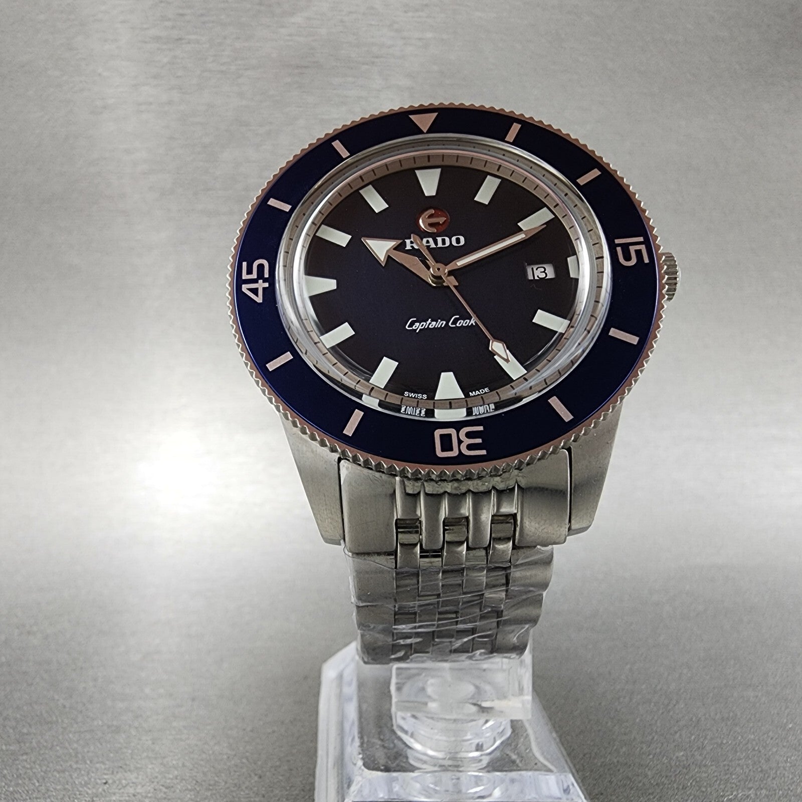 Rado Captain Cook Dive Watch Men 41mm Blue Dial Steel Date Automatic Custom Runs5