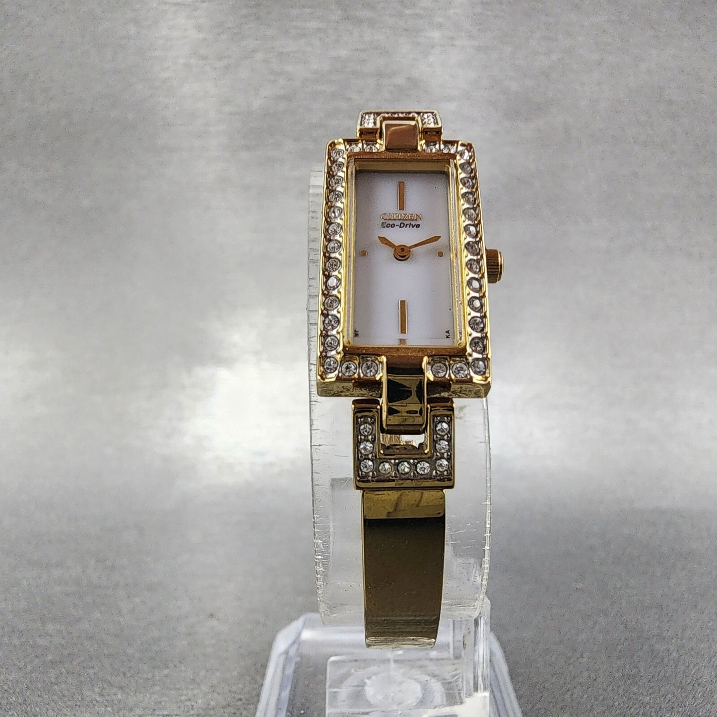 Citizen EcoDrive Tank Watch Women 14mm White Dial Gold Tone G620S028850 Runs5