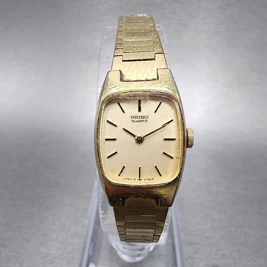 Seiko Watch Women 16mm Gold Dial Gold Tone Rectangle 165009 New Battery0