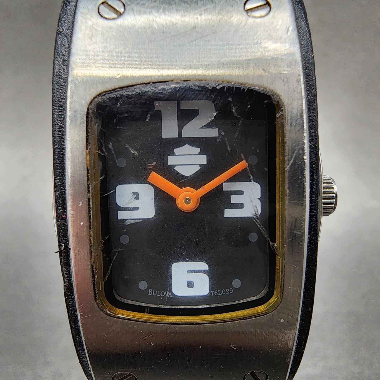 Bulova Harley Davidson Tank Watch Women 22mm Black Dial Steel 76L029 New Batt1