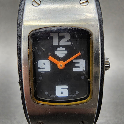 Bulova Harley Davidson Tank Watch Women 22mm Black Dial Steel 76L029 New Batt1