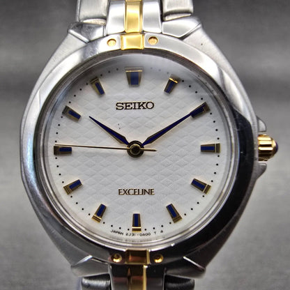 Seiko Exceline Watch Women 26mm White Dial Two Tone Round 2J31-0A00 New Battery1