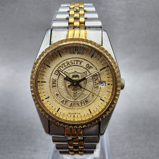 Seiko Watch Women 24mm Gold Dial Two Tone Daydate 7N830049 UT Austin New Batt0