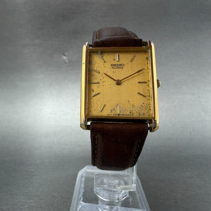 Seiko Tank Watch Men 25mm Champagne Dial Gold Tone Rectangle 5y30-5069 New BattH5