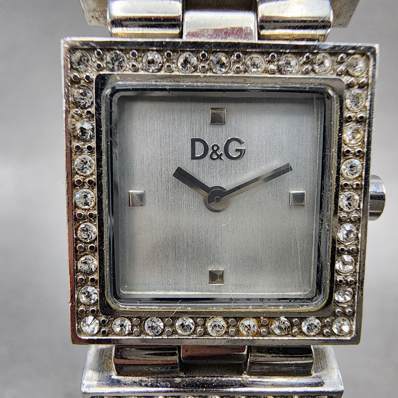 Dolce & Gabbana Tank Watch Women 21mm Silver Dial Steel Crystal Accent NewBattAB1