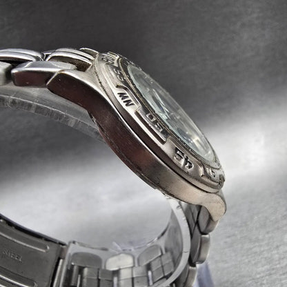 Fossil Blue Watch Men 35mm Silver Dial Silver Tone Daydate Round BQ-9022 New Bat3