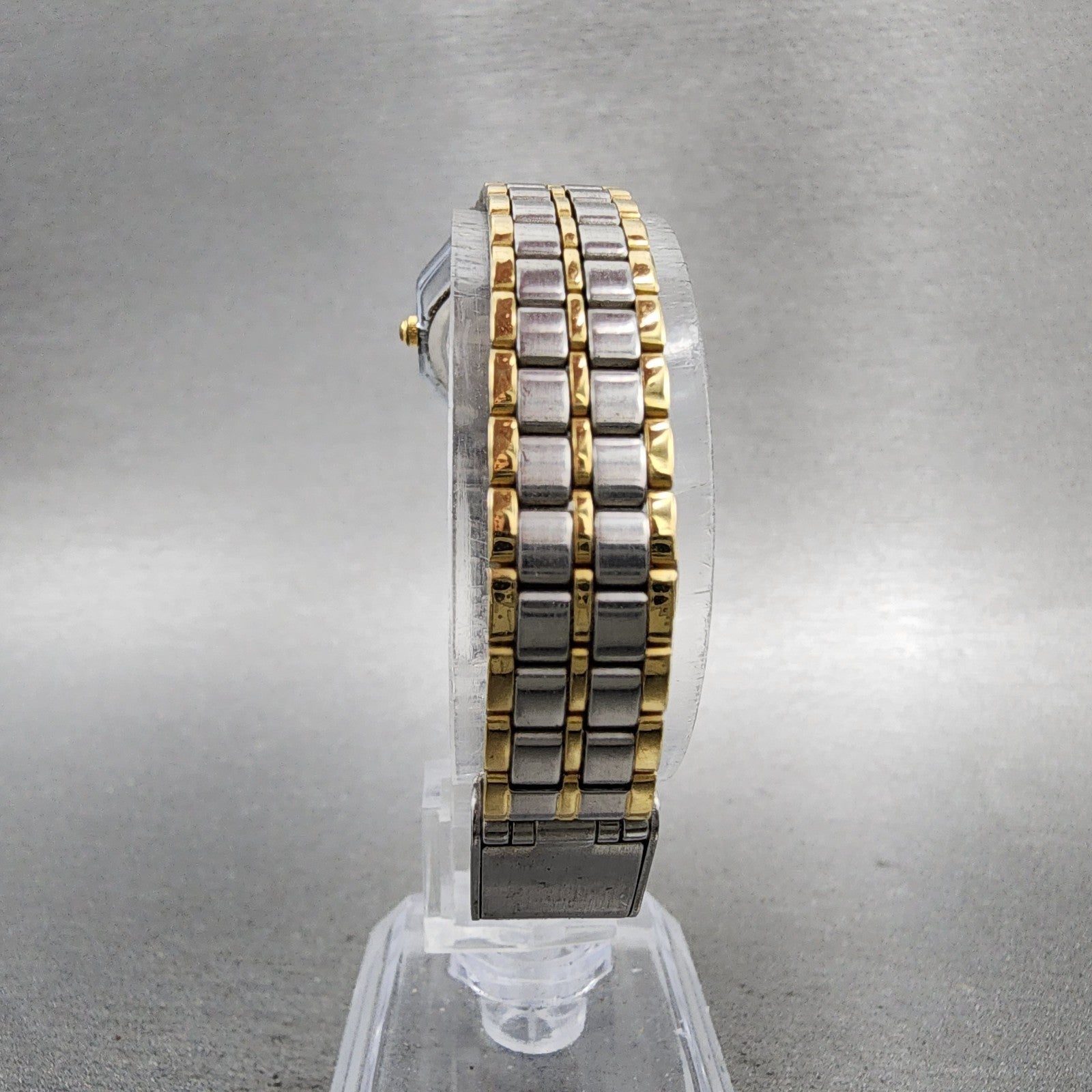 Technos Tank Watch Women 21mm White Dial Two Tone Rectangle New Battery7
