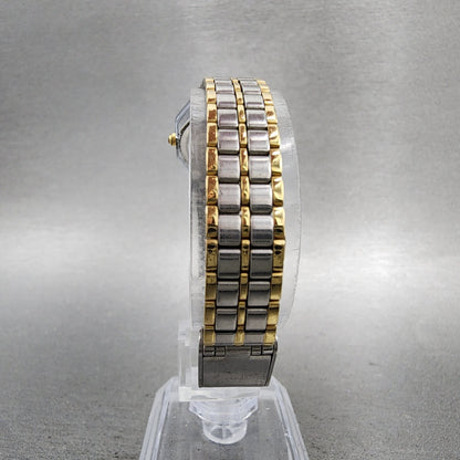 Technos Tank Watch Women 21mm White Dial Two Tone Rectangle New Battery7
