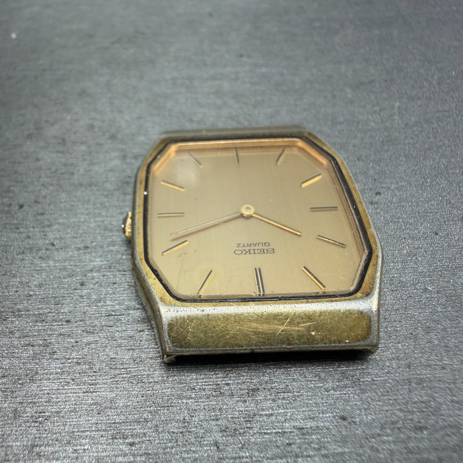 Seiko Tank Watch Men 28mm Champagne Dial Gold Tone Rectangle 7430-5089 PARTS5