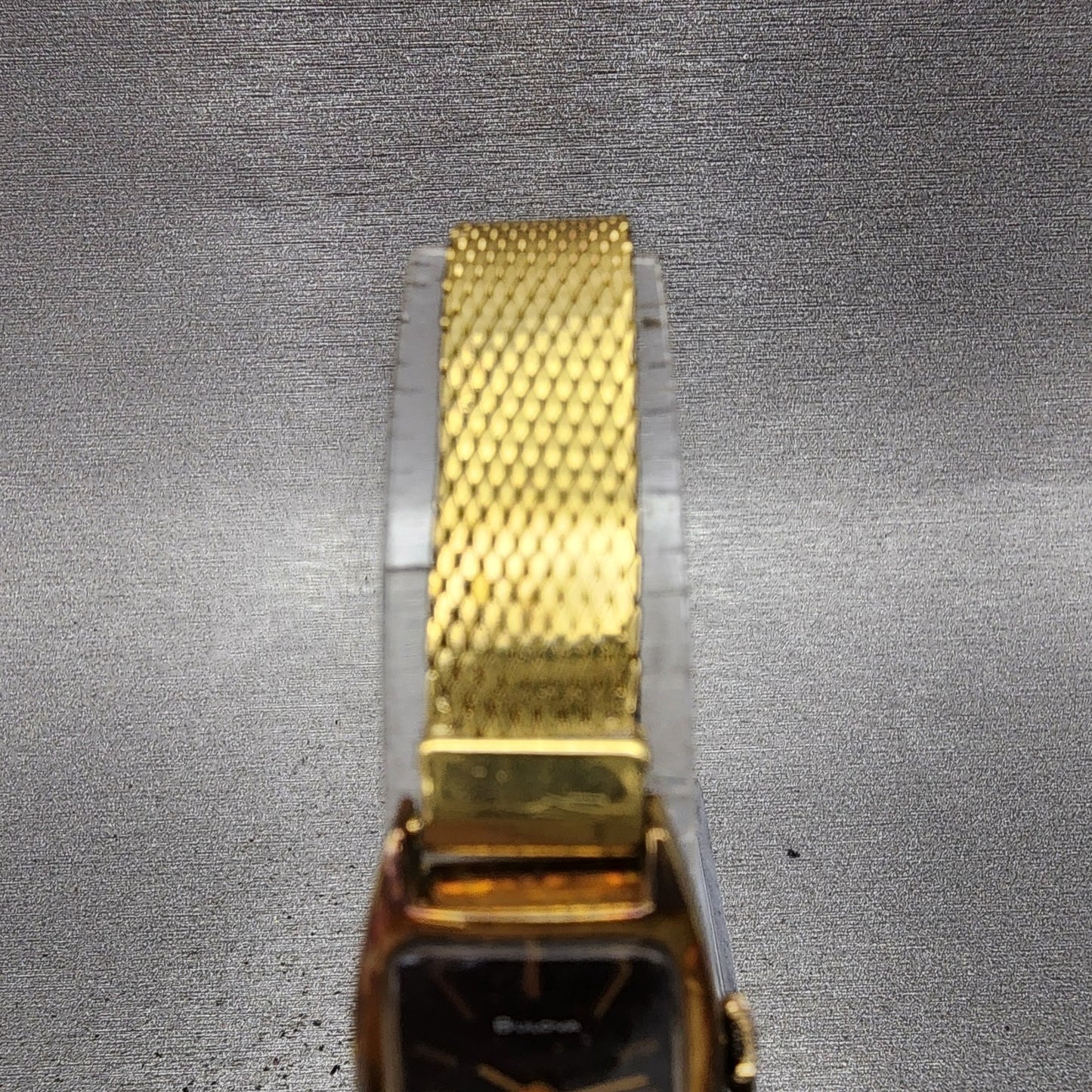 Bulova Tank Watch Women 17mm Black Dial Gold Tone Rectangle Manual Wind Runs VTG4