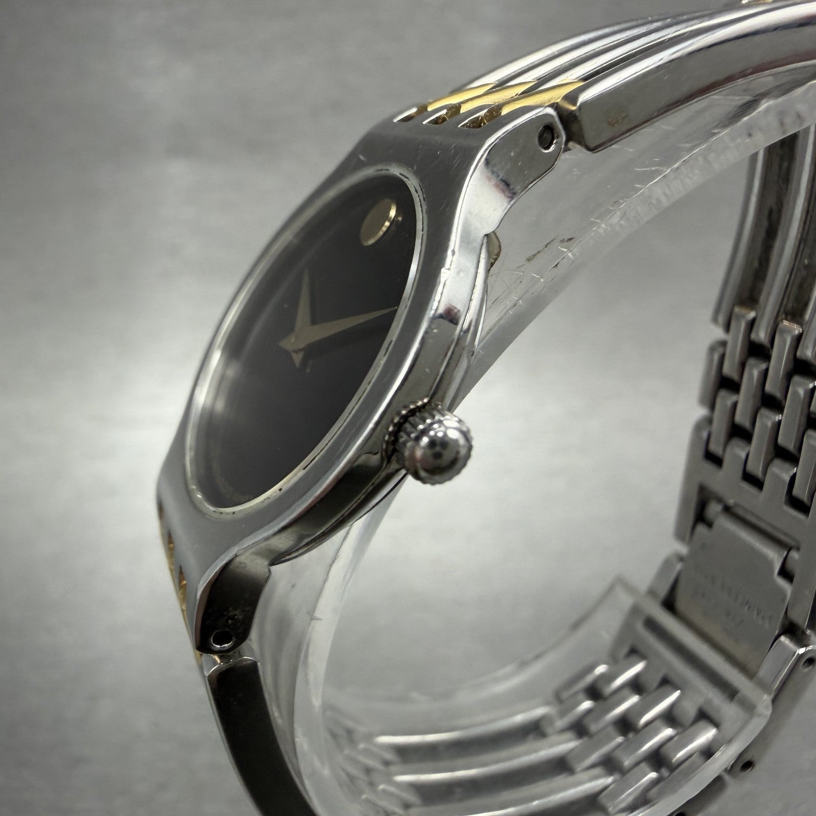 Movado Esperanza Watch Women 23mm Black Dial Two Tone Round 84A11821 New Batt A12