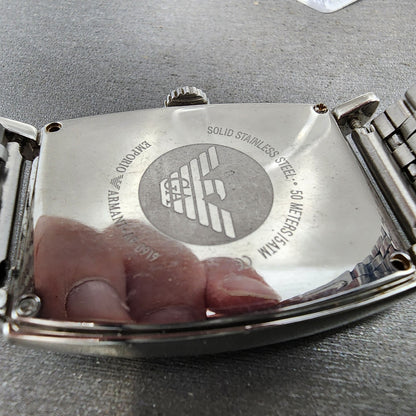 Emporio Armani Tank Watch Men 33mm Black Dial READ!!!!!!!!!!! Rectangle New Batt9