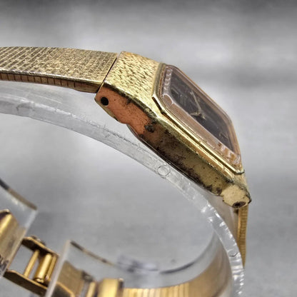 Seiko Watch Women 16mm Brown Dial Gold Tone Rectangle 2C20-5789 New Battery VTG3