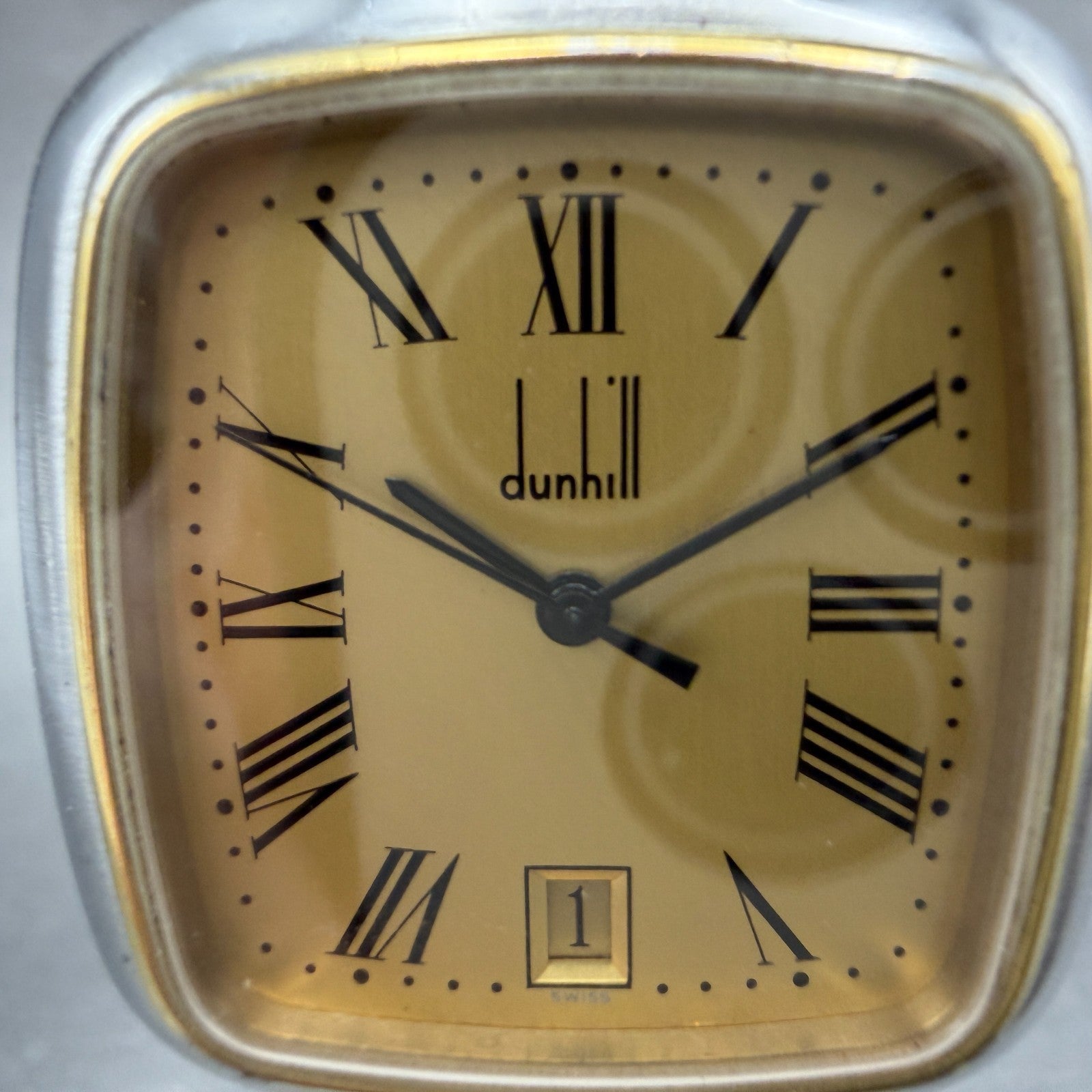 Dunhill Millennium Watch Men 31mm Gold Dial Two Tone Date Rectangle New Battery1