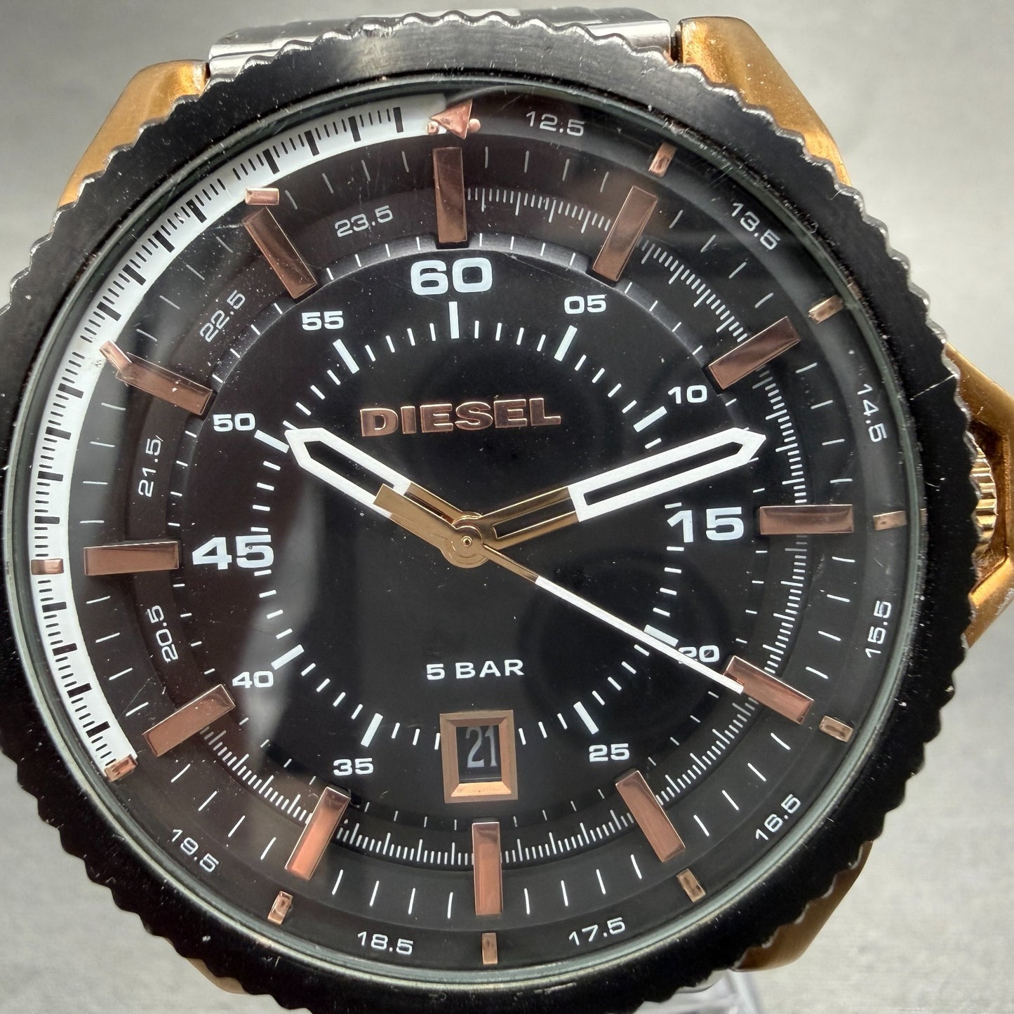Diesel Rollcage Watch Men 46mm Black Dial Rose Gold Tone Date DZ-1754 New Batter1