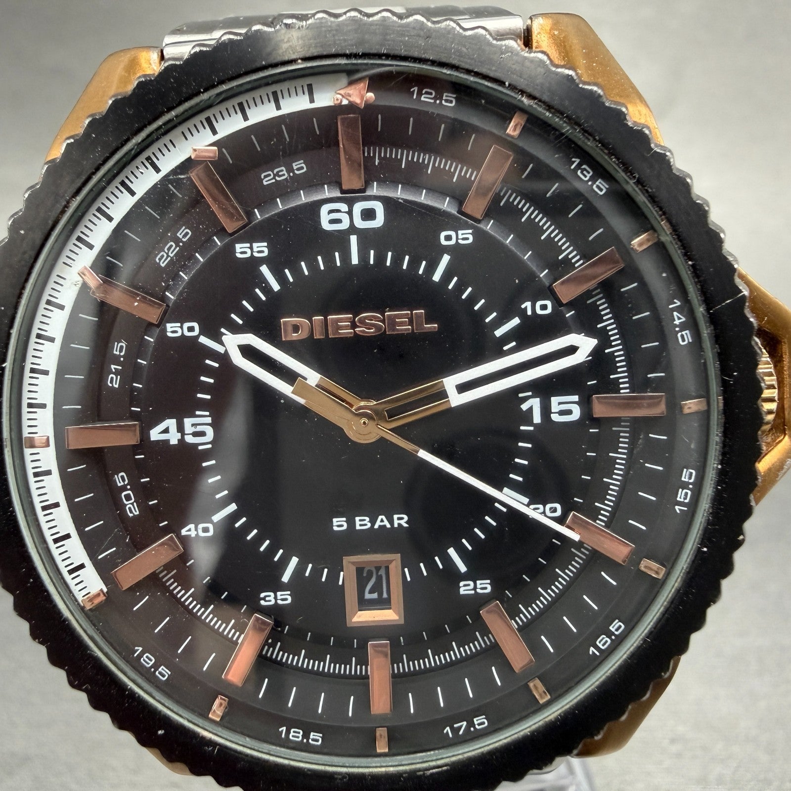Diesel Rollcage Watch Men 46mm Black Dial Rose Gold Tone Date DZ-1754 New Batter1