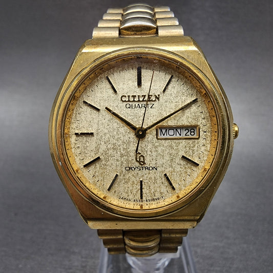 Citizen CQ Watch Men 36mm Champagne Dial Gold Tone Daydate 4-850998 PARTS