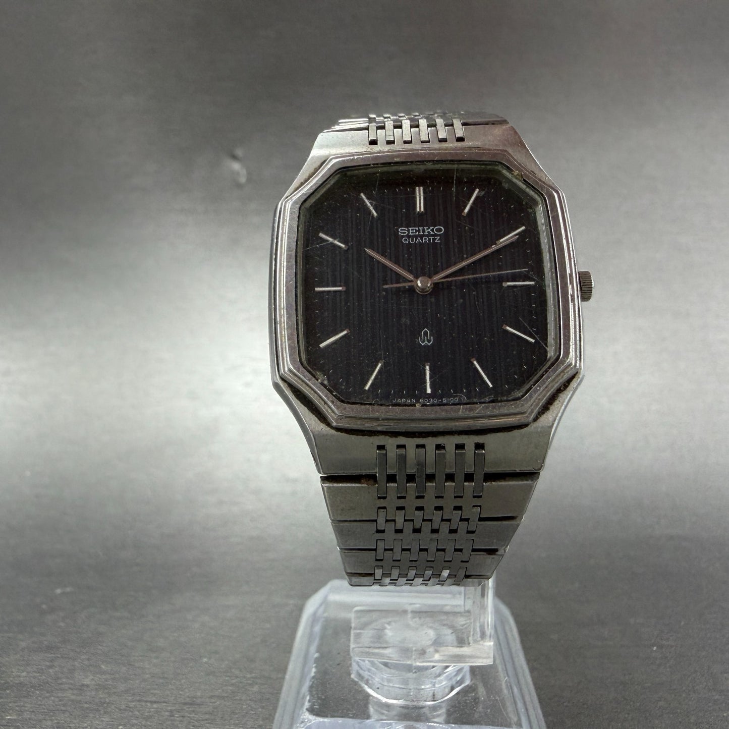 Seiko Tank Watch Men 31mm Blue Dial Silver Tone Octagon 6030-5080 New Battery5