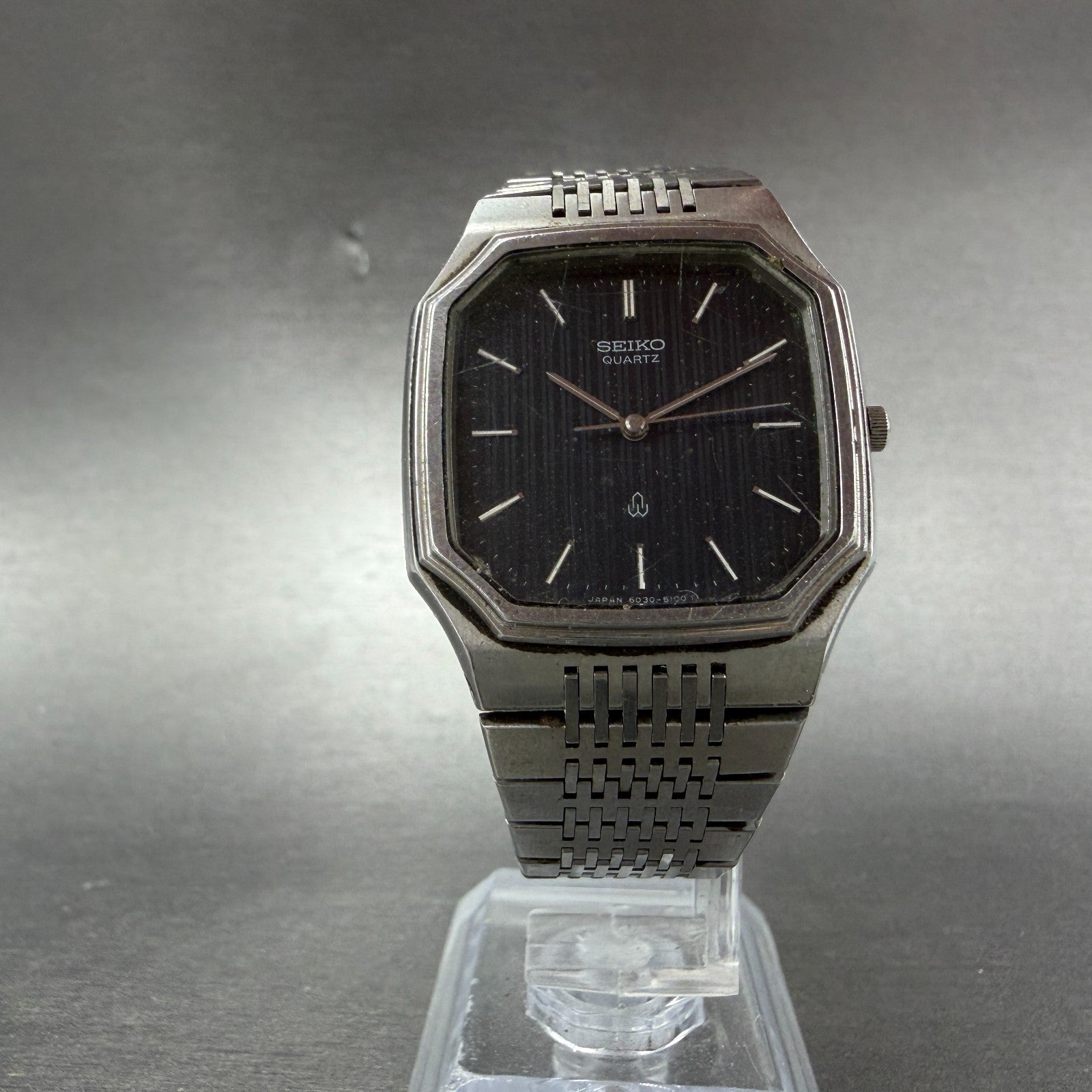 Seiko Tank Watch Men 31mm Blue Dial Silver Tone Octagon 6030-5080 New Battery5