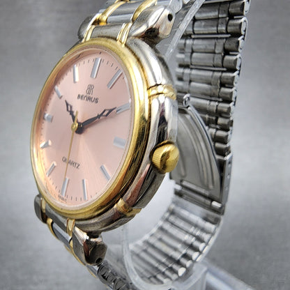 Benrus Watch Women 32mm Pink Dial Two Tone Round Vintage New Battery2