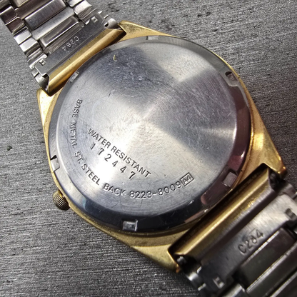 Seiko SQ Watch Men 34mm Gold Dial Gold Tone Daydate Round 8223-8009 New Battery10