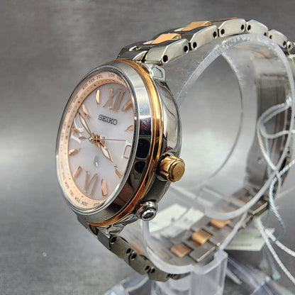 Seiko Lukia Watch Women 28mm Silver Dial Two Tone Date Solar Round Runs SSVV0202
