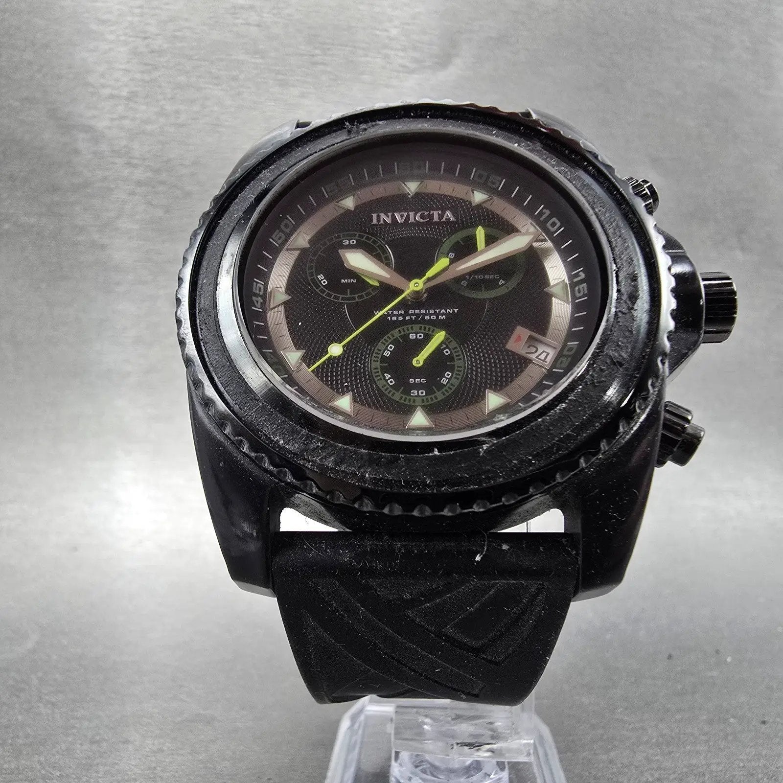 Invicta Yellow Adrenaline Chronograph Watch Men 49mm Black Dial Black Tone Runs5