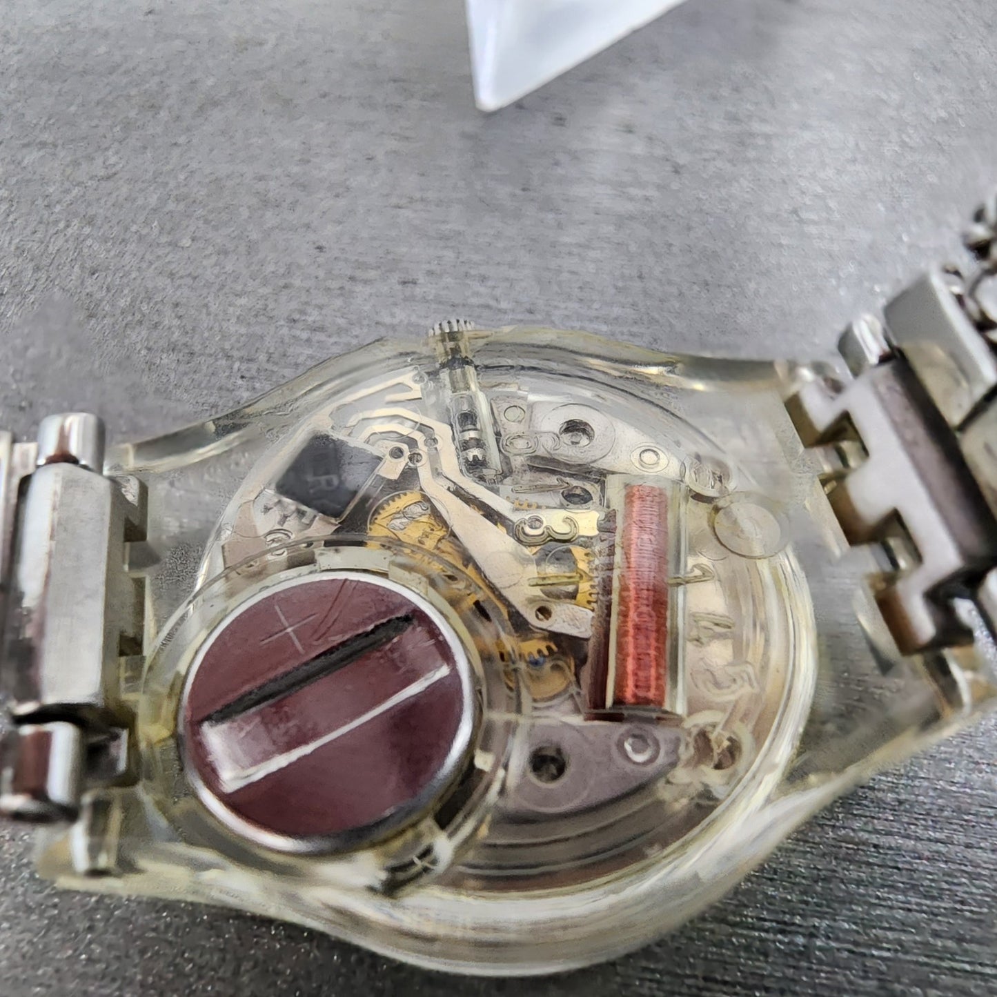 Swatch Silver Fall Watch Women 25mm Silver Dial Clear Case Round LW130 New Batt9