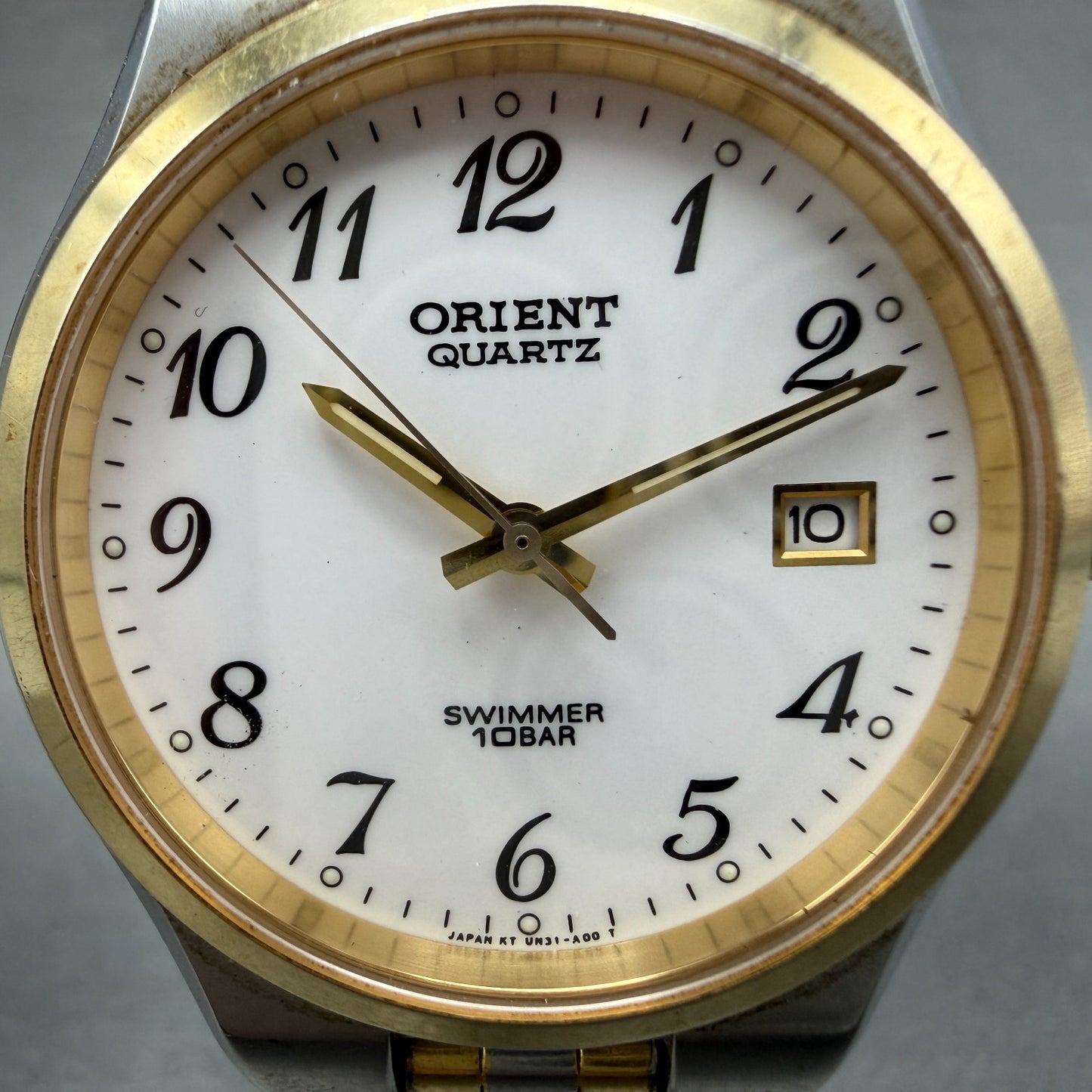 Orient Swimmer Watch Men 36mm White Dial Two Tone Date Round UN31-B0 New Battery1