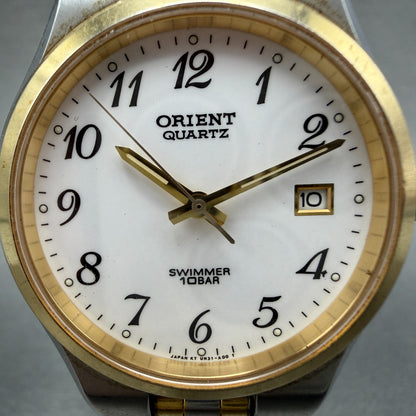 Orient Swimmer Watch Men 36mm White Dial Two Tone Date Round UN31-B0 New Battery1