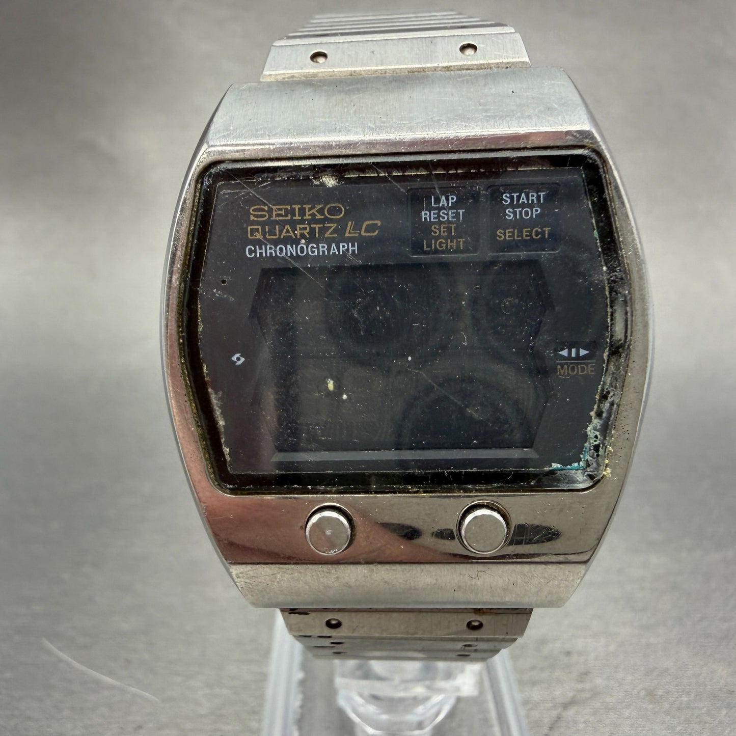 Seiko Digital Watch Men 35mm Silver Tone Chronograph 0634-5000 PARTS Vintage0