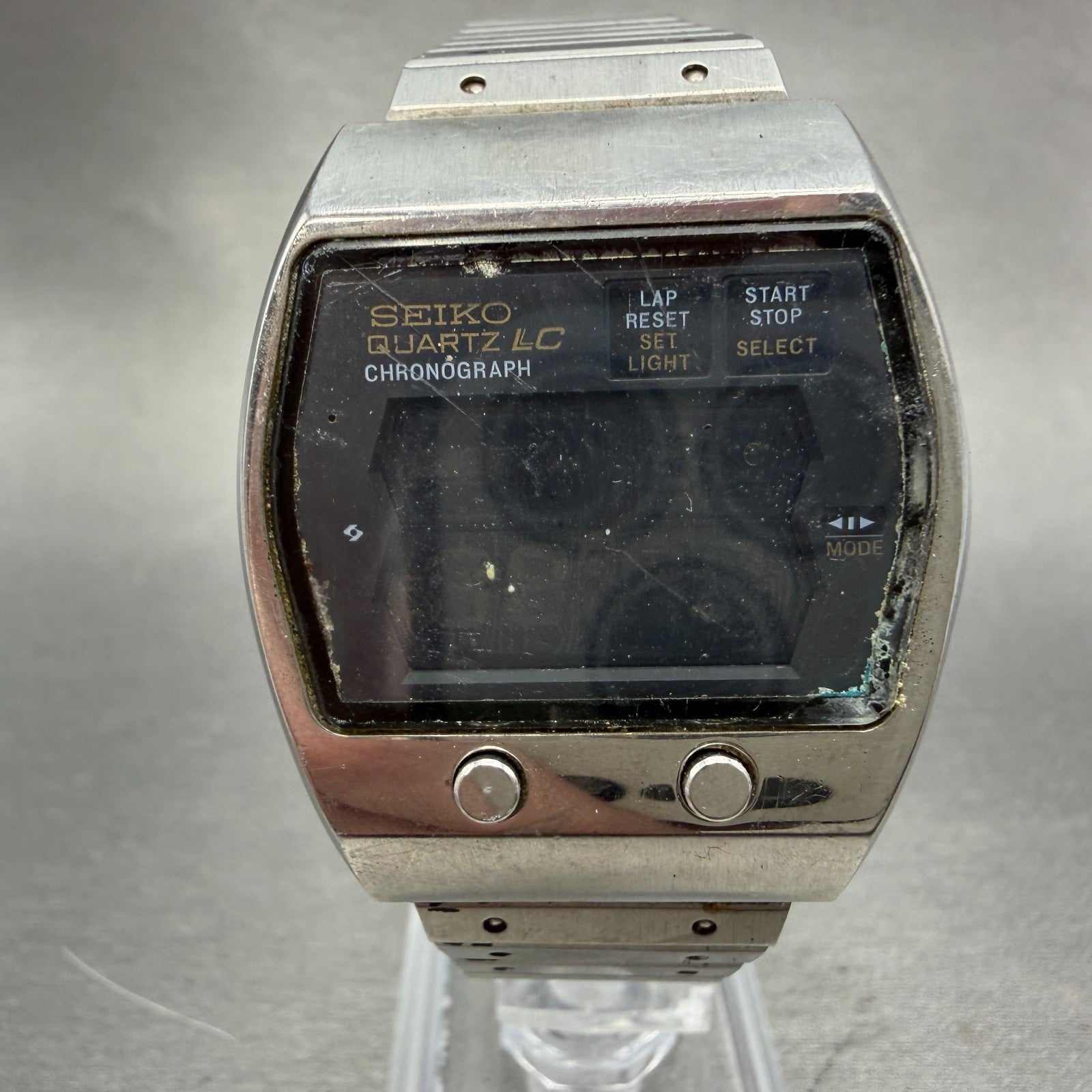 Seiko Digital Watch Men 35mm Silver Tone Chronograph 0634-5000 PARTS Vintage0