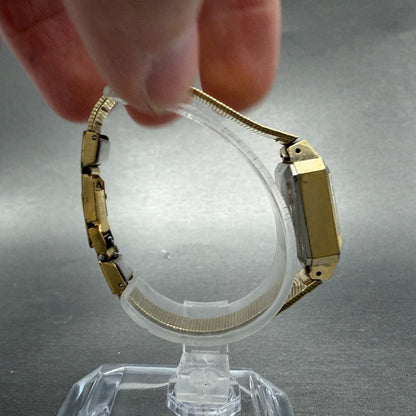 Seiko Tank Watch Women 18mm Green Dial Gold Tone Manual Rectangle 11-3990 Runs8