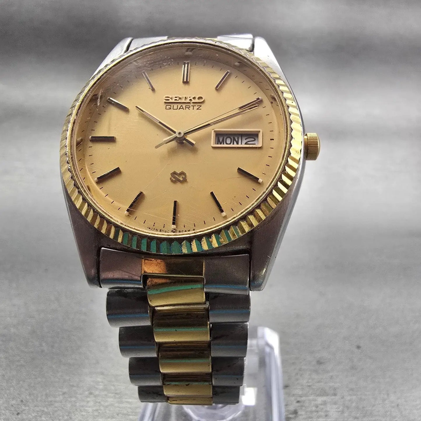 Seiko President Watch Men 36mm Gold Dial Two Tone Daydate 5Y23-8A61 New Battery5