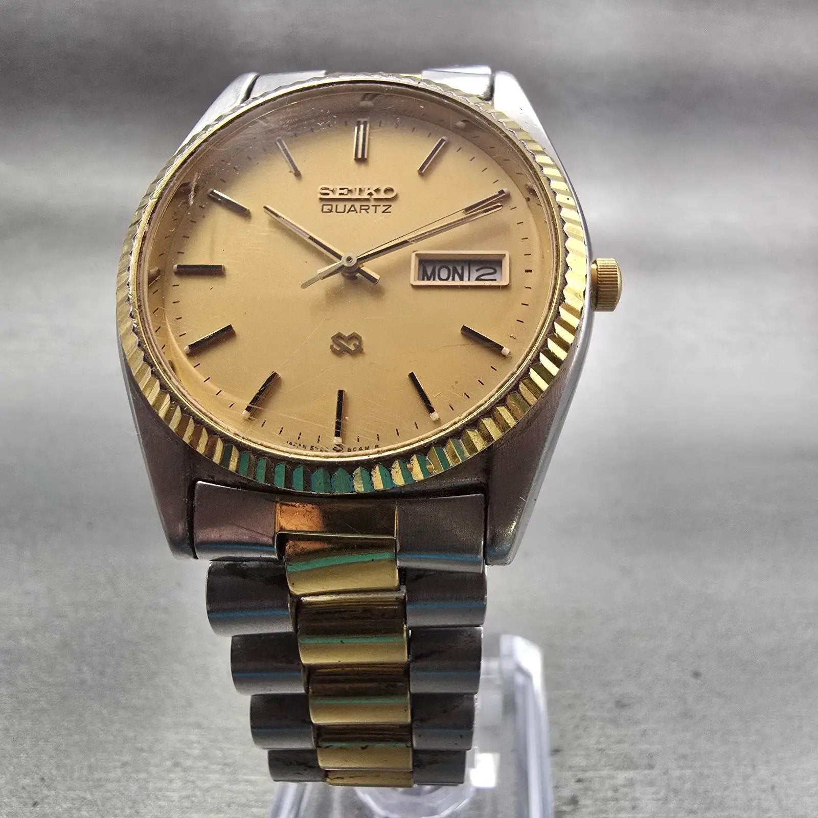 Seiko President Watch Men 36mm Gold Dial Two Tone Daydate 5Y23-8A61 New Battery5