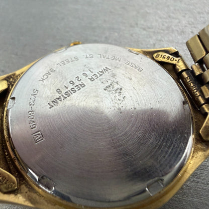Seiko SQ Watch Men 35mm Champagne Dial Gold Tone Daydate 5y23-8049 New Battery B9