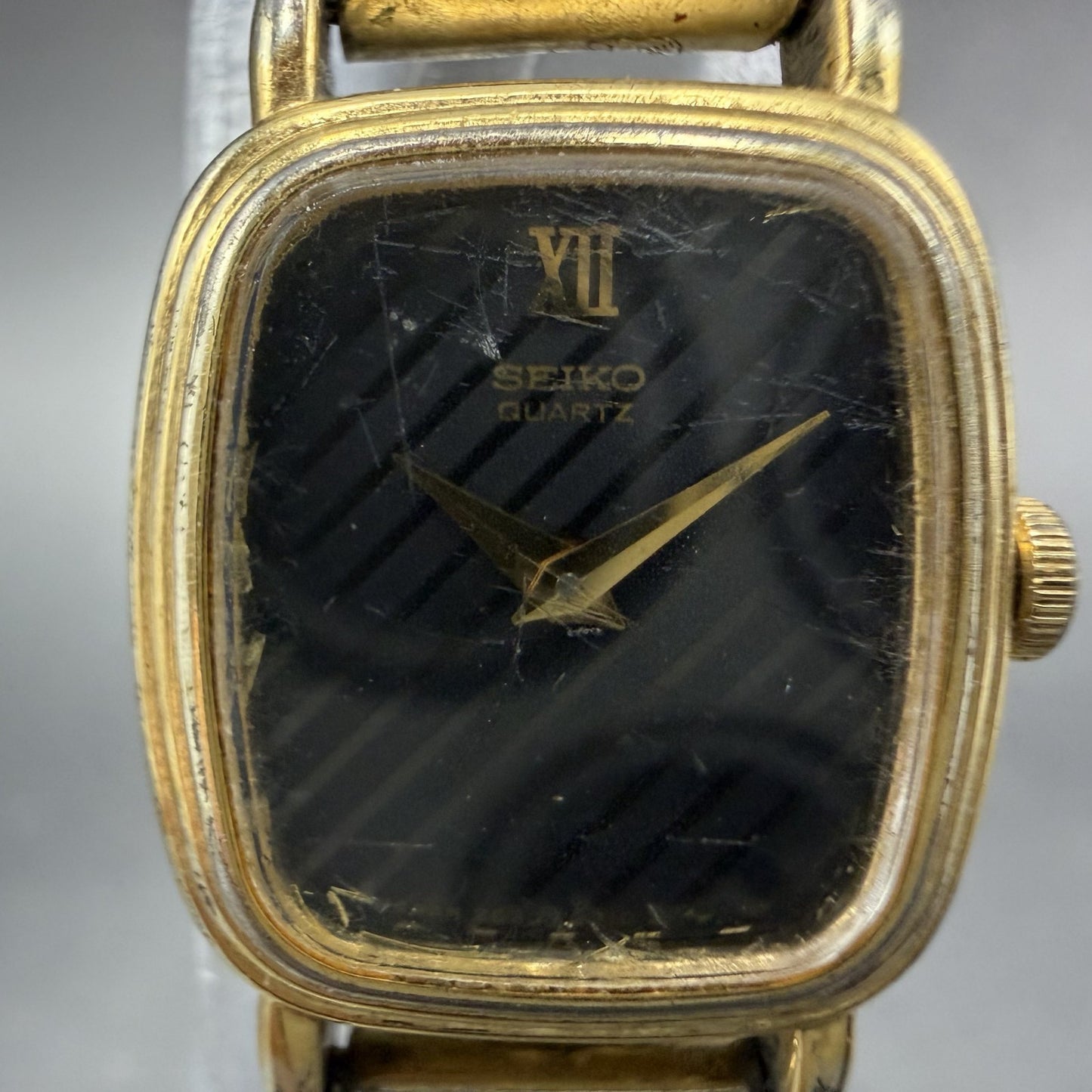 Seiko Watch Women 16mm Black Dial Gold Tone Rectangle 2C20-6279 New Battery1