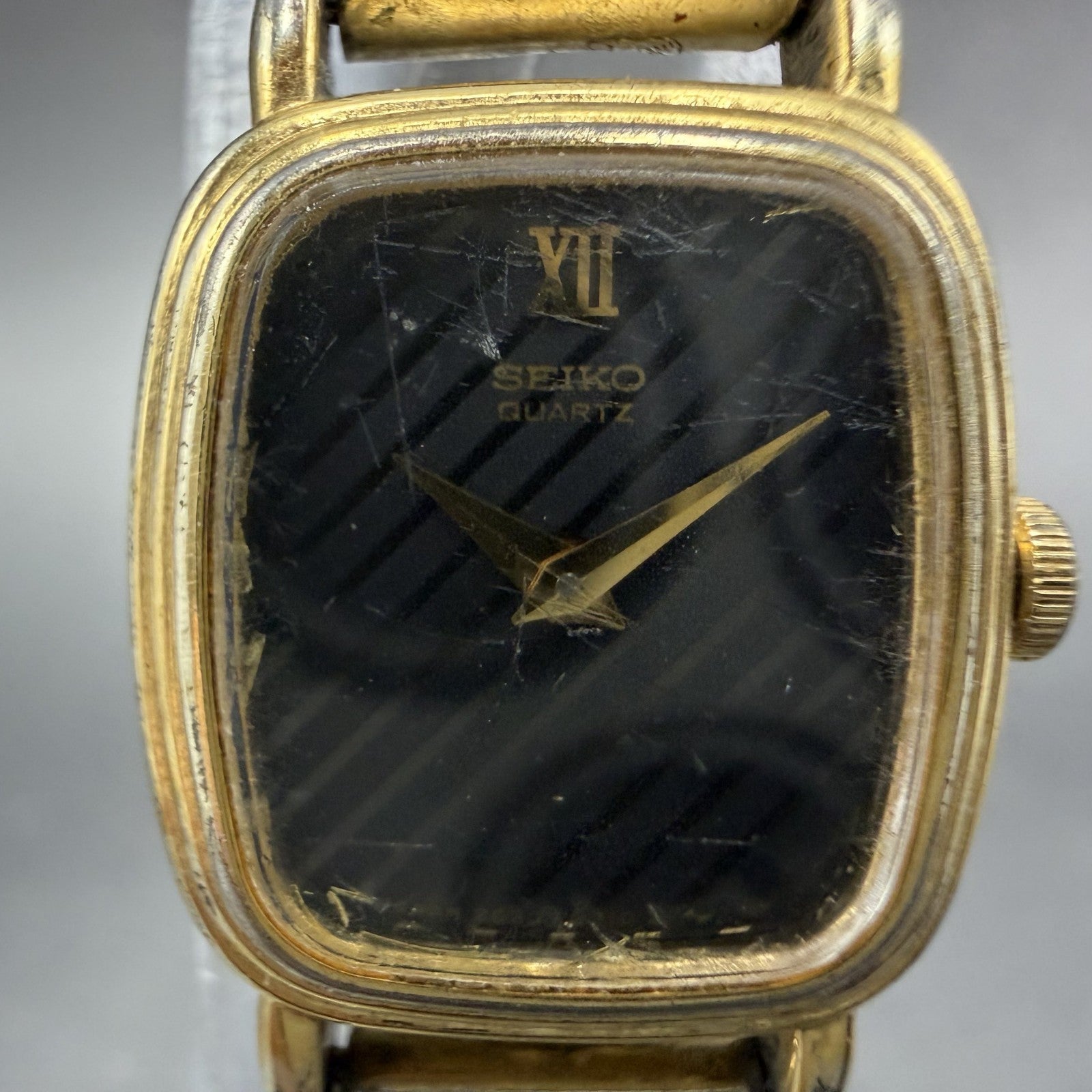 Seiko Watch Women 16mm Black Dial Gold Tone Rectangle 2C20-6279 New Battery1