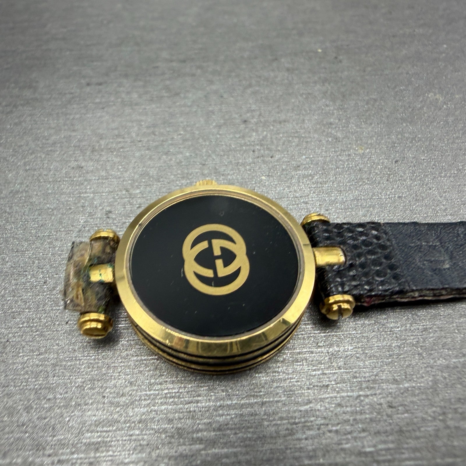 Gucci 2000L Watch Women 22mm Black Dial Gold Plated Round New Battery VTG READ!!11