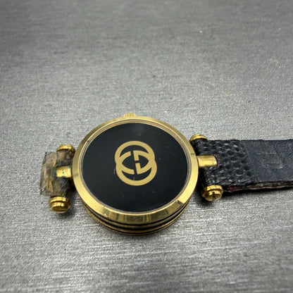 Gucci 2000L Watch Women 22mm Black Dial Gold Plated Round New Battery VTG READ!!11