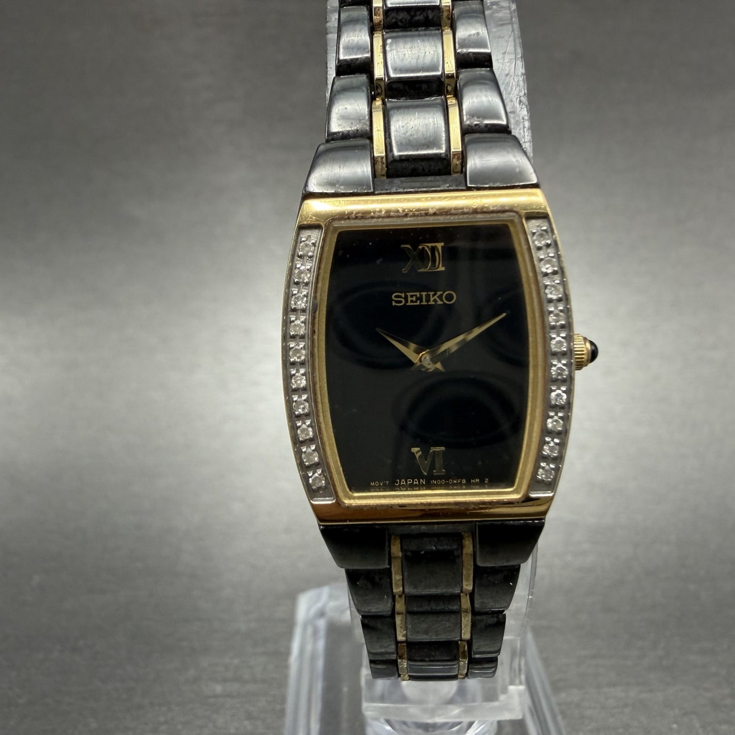 Seiko Tank Watch Women 19mm Black Dial Black & Gold Tone 1N00-0NG0 New Battery0