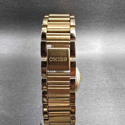 Seiko Watch Men 35mm Black Dial Gold Tone Round V701-2F30 New Battery Vintage JP7