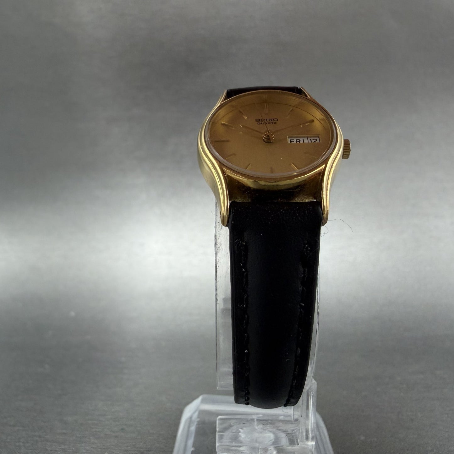 Seiko Watch Women 22mm Champagne Dial Gold Tone Daydate 7n83-6021 New Battery KQ5
