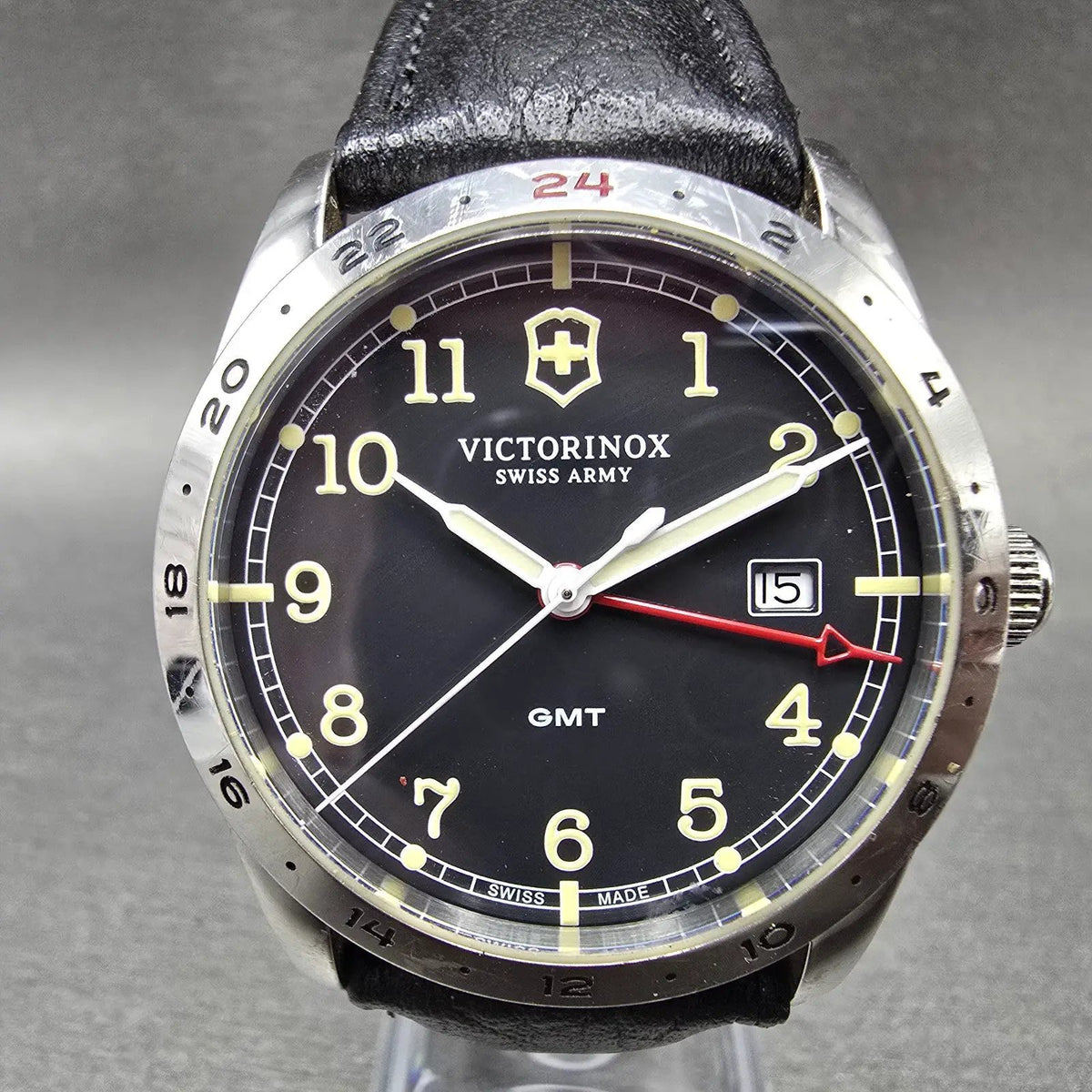 Victorinox Swiss Army Infantry GMT Watch Men 39mm Black Dial Steel Date New Batt0