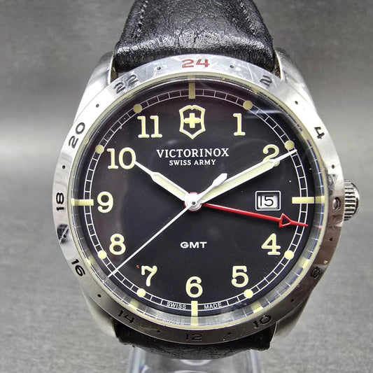 Victorinox Swiss Army Infantry GMT Watch Men 39mm Black Dial Steel Date New Batt0