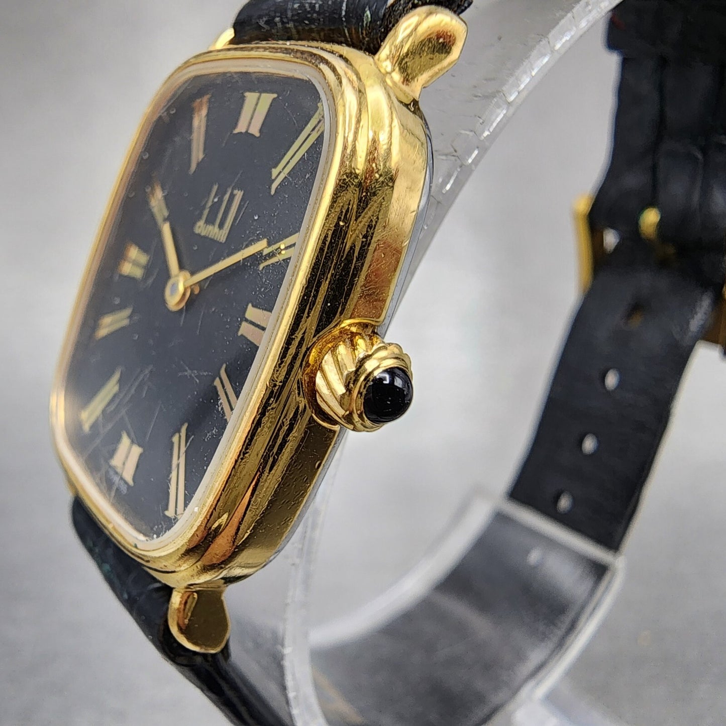 Dunhill Tank Watch Women Black Dial Gold Tone 9 17063 Rectangle Swiss made PARTS3