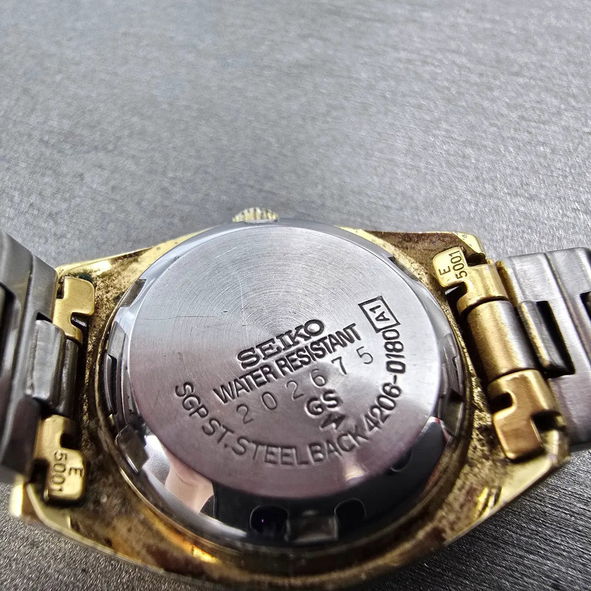 Seiko5 Automatic Watch Women 24mm Gold Dial Gold Tone Daydate 4206-0180 PARTS10