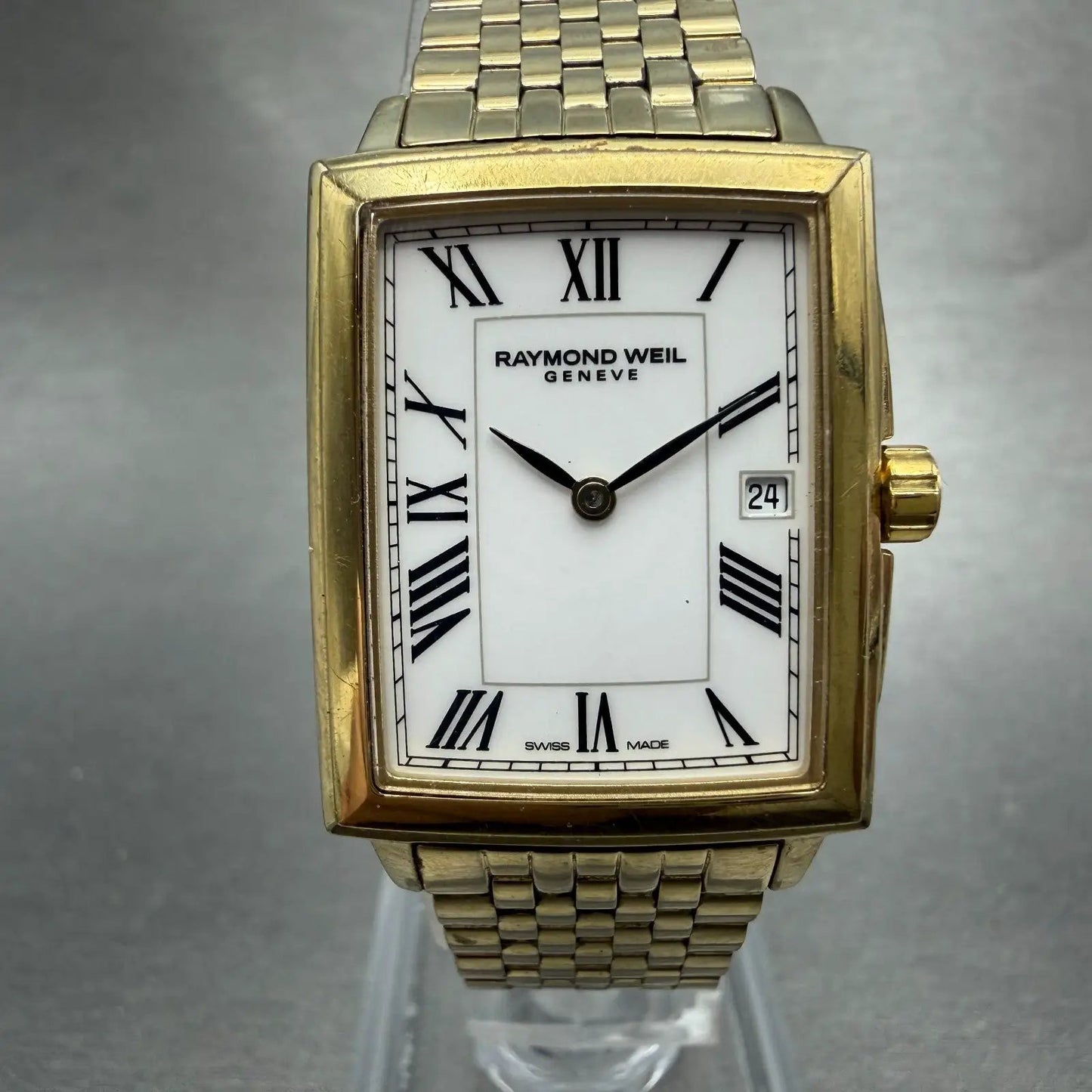 Raymond Weil Tradition Tank Watch Women 24mm White Dial Gold Tone Date 5956 Runs0