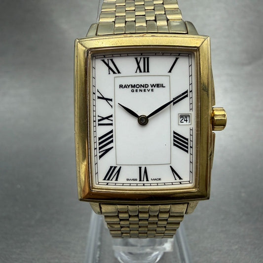 Raymond Weil Tradition Tank Watch Women 24mm White Dial Gold Tone Date 5956 Runs0